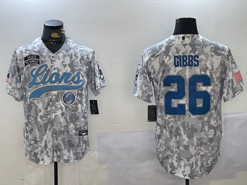 Men Detroit Lions #26 Gibbs Nike Arctic Camo 2024 Salute to Service Limited NFL Jersey style 2